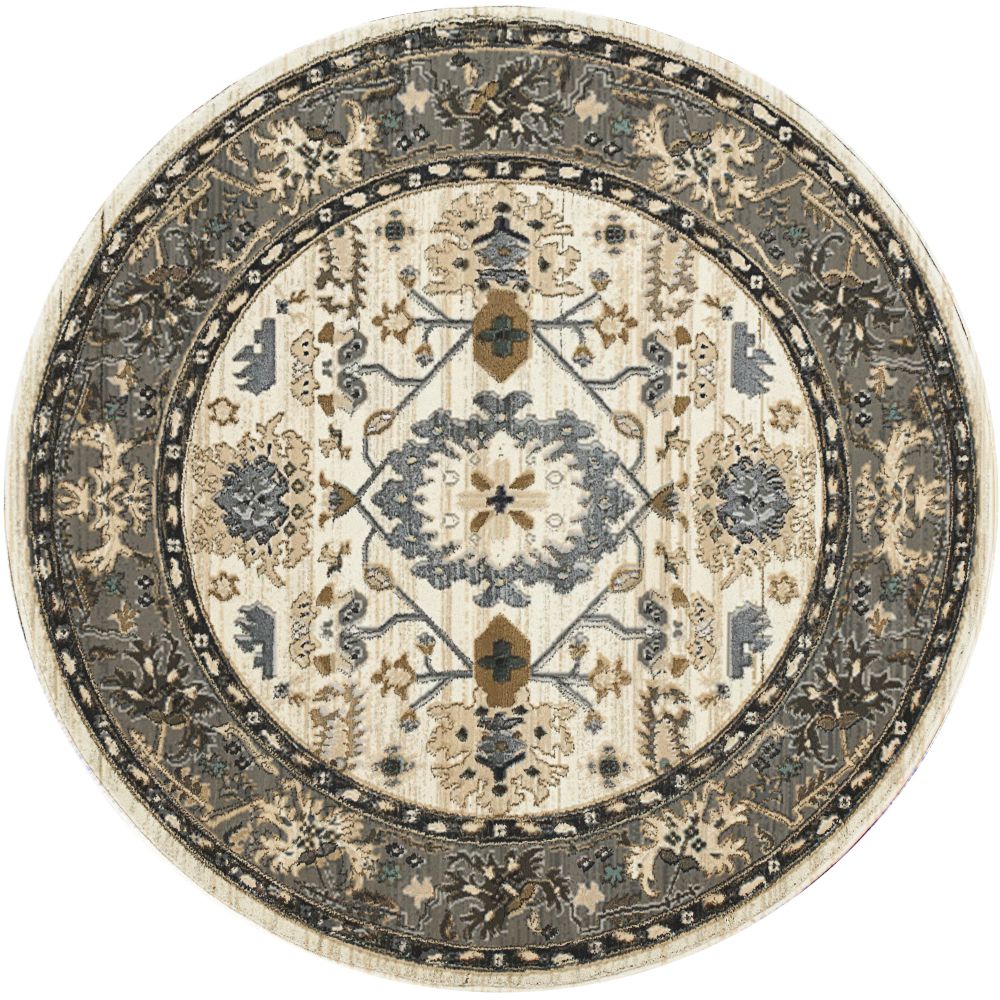 Dynamic Rugs 8531-190 Yazd 5.3 Ft. X 5.3 Ft. Round Rug in Ivory/Grey